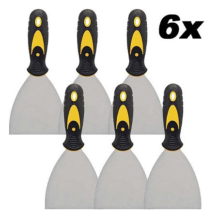 Kit 6 Espátula De Aço Lisa Com Cabo Emborrachado 3'' 0,7mm