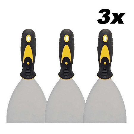 Kit 3 Espátula De Aço Lisa Com Cabo Emborrachado 4'' 0,7mm