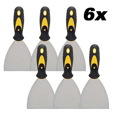 Kit 6 Espátula De Aço Lisa Com Cabo Emborrachado 4'' 0,7mm