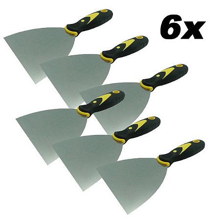 Kit 6 Espátula De Aço Lisa Com Cabo Emborrachado 5'' 0,7mm