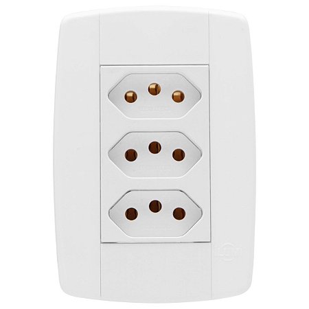 Conjunto 3 Tomadas Branca Monobloco 2P+T 10A 250V 4x2 Ilumi