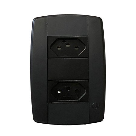 Conjunto 2 Tomadas Preta Monobloco 2P+T 10A 250V 4x2 Ilumi
