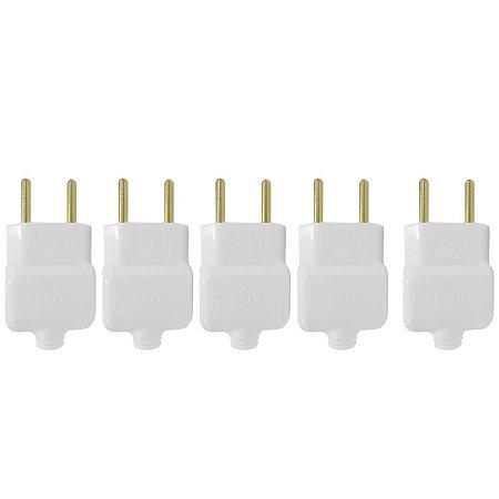 Kit 5 Plug Tomada Pino Macho Prensa Cabo 2P Branco 20A 250V