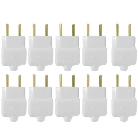 Kit 10 Plug Tomada Pino Macho Prensa Cabo 2P Branco 20A 250V