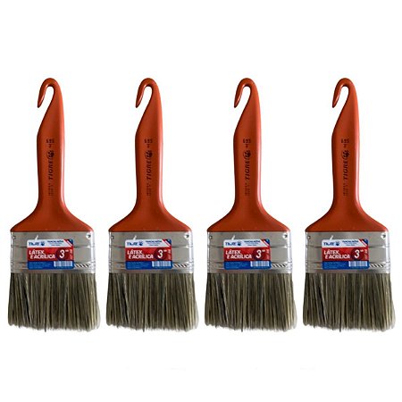 Kit 4 Trincha Pincel P/ Pintura Látex Acrílica 3'' Tigre