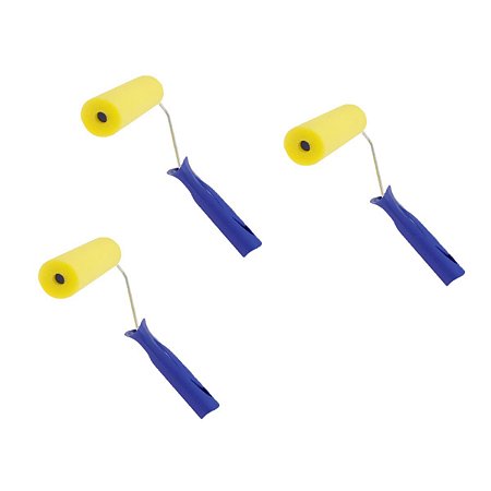 Kit 3 Rolo Pintura Rolinho Espuma Amarela C/ Cabo 9cm Tigre