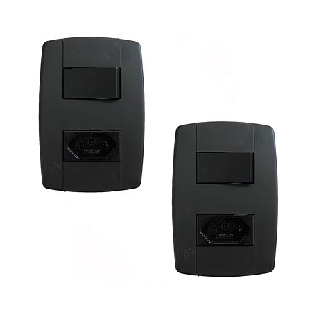 Kit 2 Conjunto Interruptor Simples + Tomada 20A 250V Preta