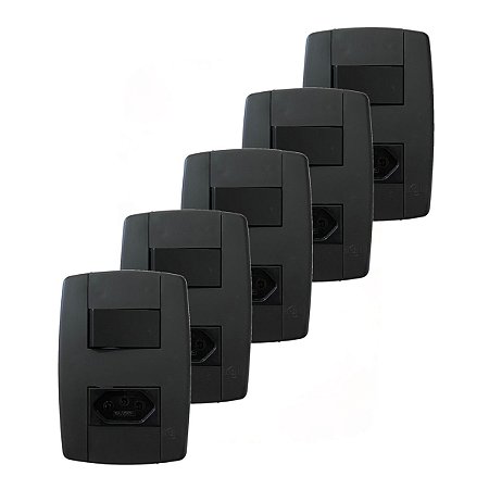 Kit 5 Conjunto Interruptor Simples + Tomada 10A 250V Preta