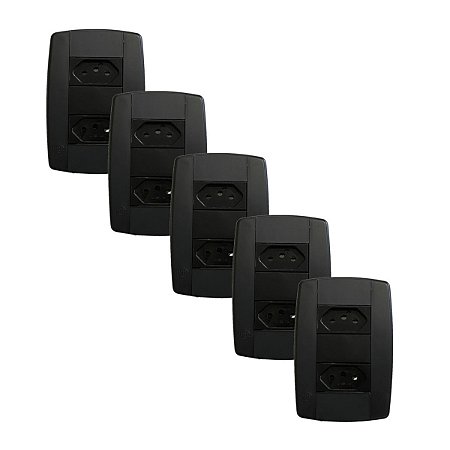 Kit 5 Conjunto 2 Tomadas Preta Monobloco 2P+T 20A 250V 4x2
