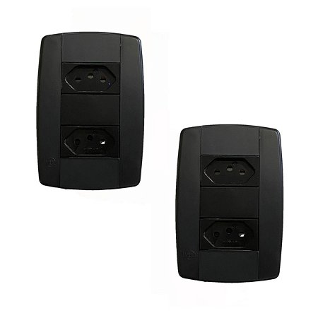 Kit 2 Conjunto 2 Tomadas Preta Monobloco 2P+T 20A 250V 4x2
