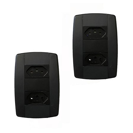 Kit 2 Conjunto 2 Tomadas Preta Monobloco 2P+T 10A 250V 4x2