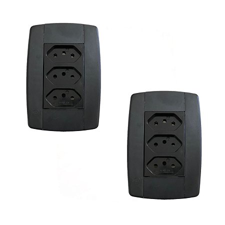 Kit 2 Conjunto 3 Tomadas Preta Monobloco 2P+T 20A 250V 4x2
