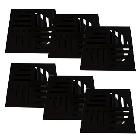 Kit 6 Ralo Grelha Quadrada Com Fecho Automático Preto 10cm