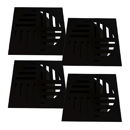 Kit 4 Ralo Grelha Quadrada Com Fecho Automático Preto 10cm