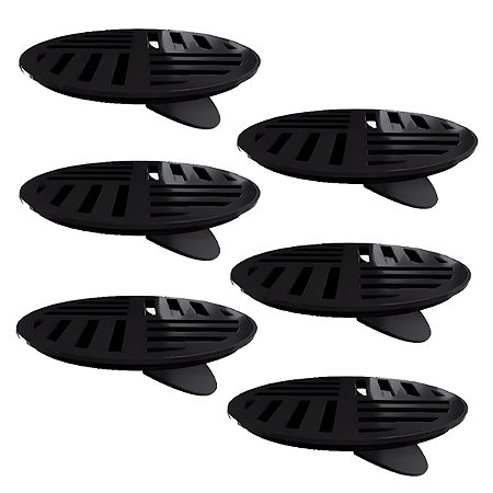 Kit 6 Ralo Grelha Redonda Com Fecho Automático Preto 10cm