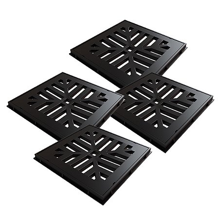 Kit 4 Ralo Grelha Quadrado C/ Porta Grelha Preto 20x20cm