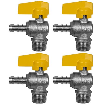 Kit 4 Registro Válvula Esférica 90° RM Espigão 1/2'' Pex Gás