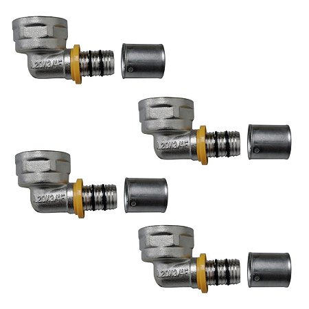 Kit 4 Conexão Joelho Cotovelo P/ Gás 90° 16mm RF 1/2'' Pex