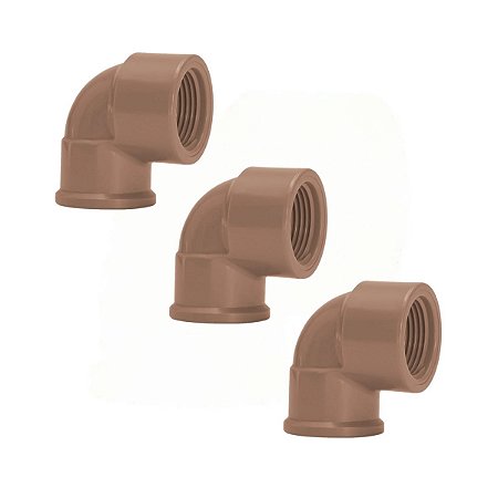 Kit 3 Joelho Cotovelo 90º Soldável Rosca 25mmx1/2'' Marrom