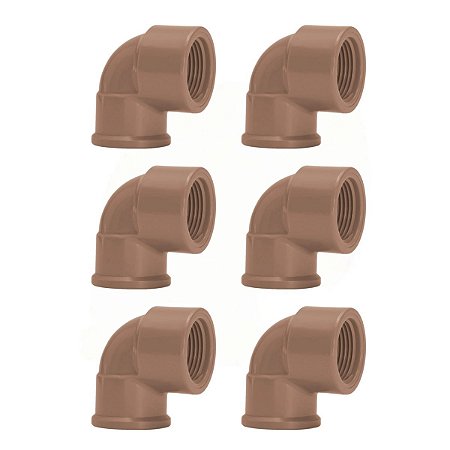 Kit 6 Joelho Cotovelo 90º Soldável Rosca 25mmx1/2'' Marrom