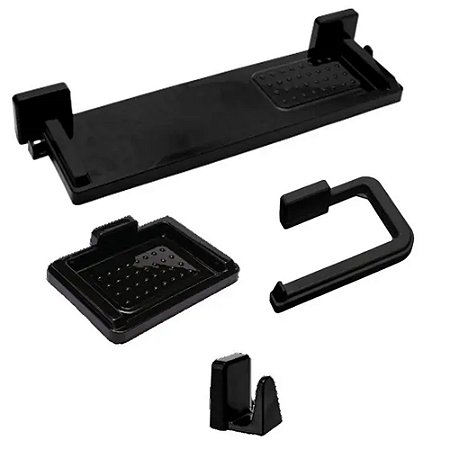 Kit Acessórios P/ Banheiro 4 Peças Encaixe Adesivo Preto