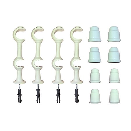 Kit 4 Suporte Varão Duplo Cortina C/ Ponteira 19-28mm Branco