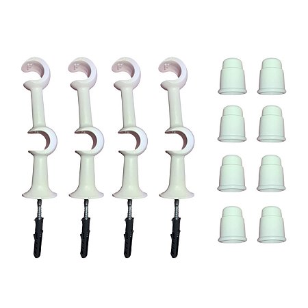 Kit 4 Suporte Varão Duplo Cortina C/ Ponteira 19-19mm Branco