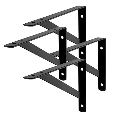 Kit 4 Suporte Prateleira Mão Francesa Aço 19cm Preto Fertak