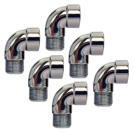 Kit 6 Joelho Cotovelo Curva Metal Cromado RM X RF 3/4'' X90°