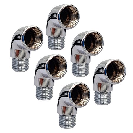 Kit 6 Joelho Cotovelo Curva Metal Cromado RM X RF 1/2'' X90°