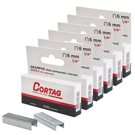 Kit 6000 Grampo 6mm 1/4'' Grampeador Pinador Manual Cortag