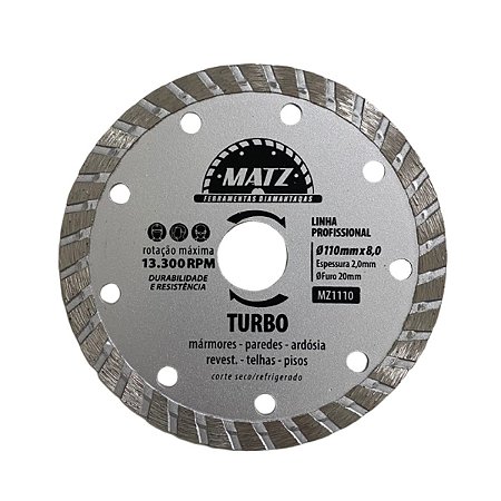 Disco De Corte Diamantado Turbo 8mm 110mm x 20mm Matz