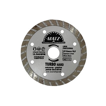 Disco De Corte Diamantado Turbo Hard 10mm 110x20mm Matz