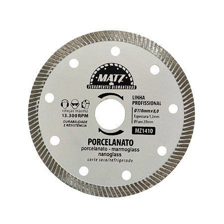 Disco Corte Turbo Diamantado P/ Porcelanato 110x20mm Matz