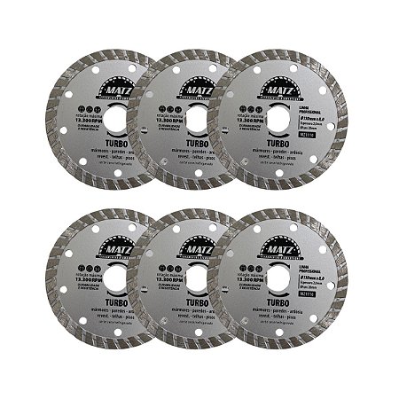 Kit 6 Disco De Corte Diamantado Turbo 8mm 110mm x 20mm Matz