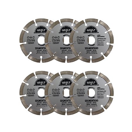 Kit 6 Disco De Corte Diamantado Segmentado 8mm 110x20mm Matz