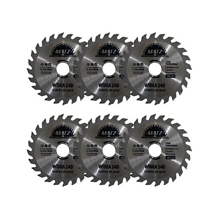 Kit 6 Disco Serra Wídea Madeira 24 Dentes 110mm x 20mm Matz
