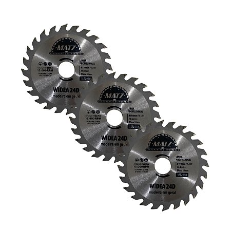 Kit 3 Disco Serra Wídea Madeira 24 Dentes 110mm x 20mm Matz