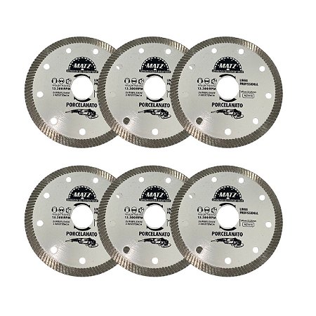 Kit 6 Disco Corte Turbo P/ Porcelanato 110mm x 22,23mm Matz