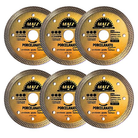 Kit 6 Disco Corte Turbo P/ Porcelanato Premium 110x20mm Matz