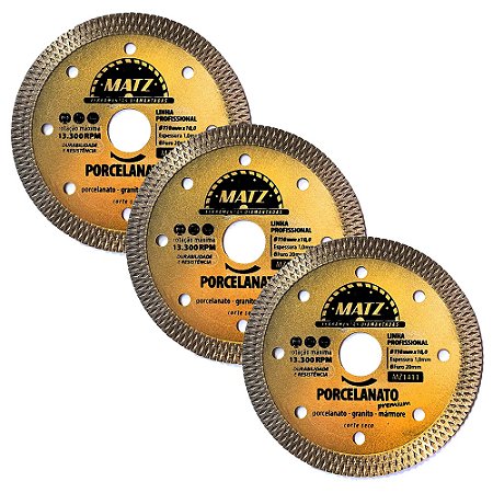 Kit 3 Disco Corte Turbo P/ Porcelanato Premium 110x20mm Matz