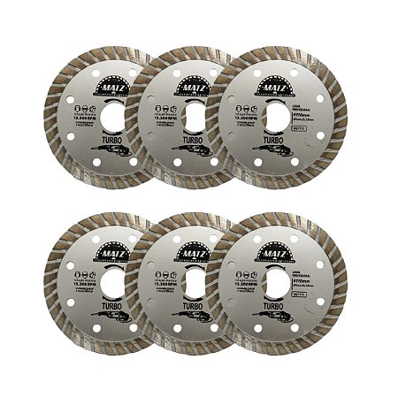 Kit 6 Disco Diamantado Turbo Esmerilhadeira 110x22,23mm Matz