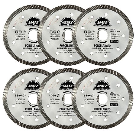 Kit 6 Disco Corte Turbo Diamantado Porcelanato 110x20mm Matz