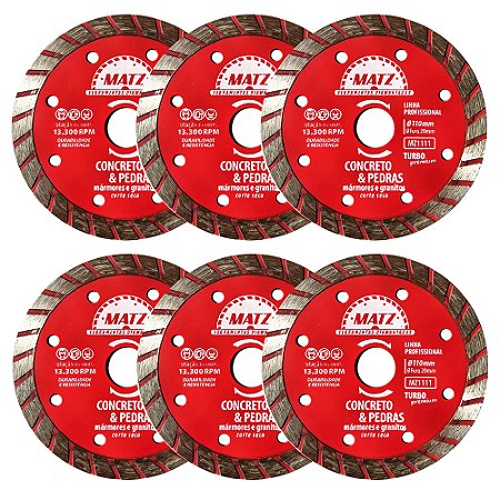 Kit 6 Disco Corte Diamantado Turbo P/ Concreto 110x20mm Matz