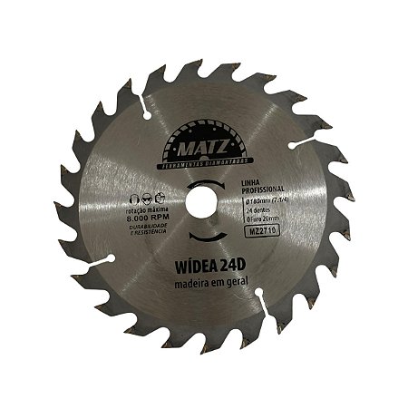 Disco Serra Wídea P/ Madeira 24 Dentes 180mm x 20mm Matz