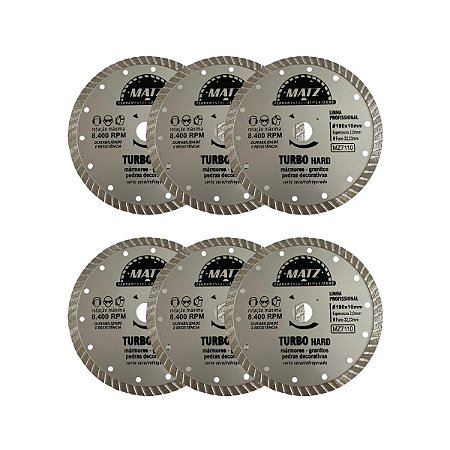 Kit 6 Disco De Corte Diamantado Turbo Hard 180x22,23mm Matz