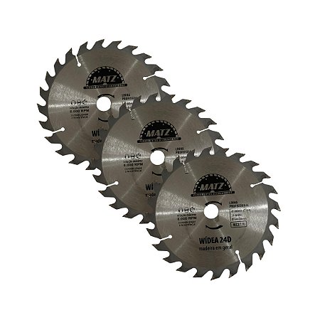 Kit 3 Disco Serra Wídea Madeira 24 Dentes 180mm x 20mm Matz