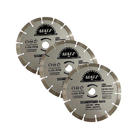 Kit 3 Disco Diamantado Segmentado Hard 180x22,23mm Matz