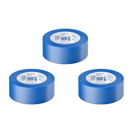 Kit 3 Fita Crepe Azul Mascaramento Pintura 48mm x 50m Tigre