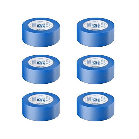 Kit 6 Fita Crepe Azul Mascaramento Pintura 48mm x 50m Tigre